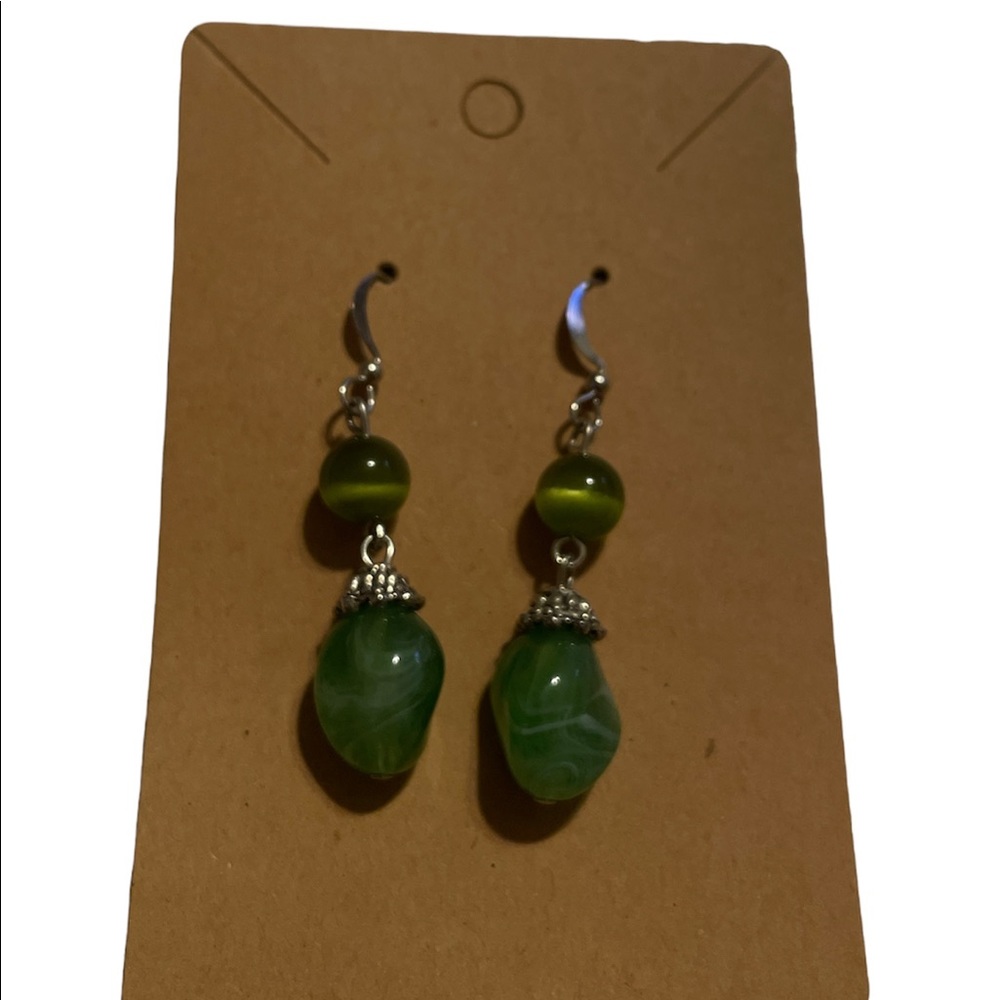 Green Glass Dangle Earrings